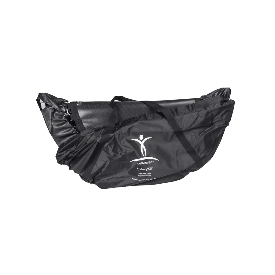 Cellerciser Bi-Fold rebounder folded and packed inside its zippered carrying case