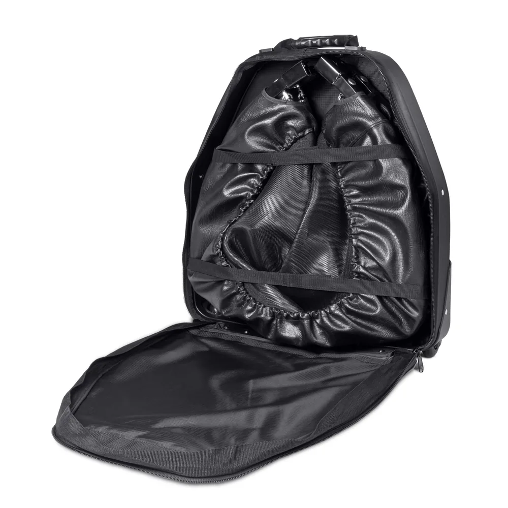 Cellerciser Tri-Fold Pro packed in its wheeled travel case