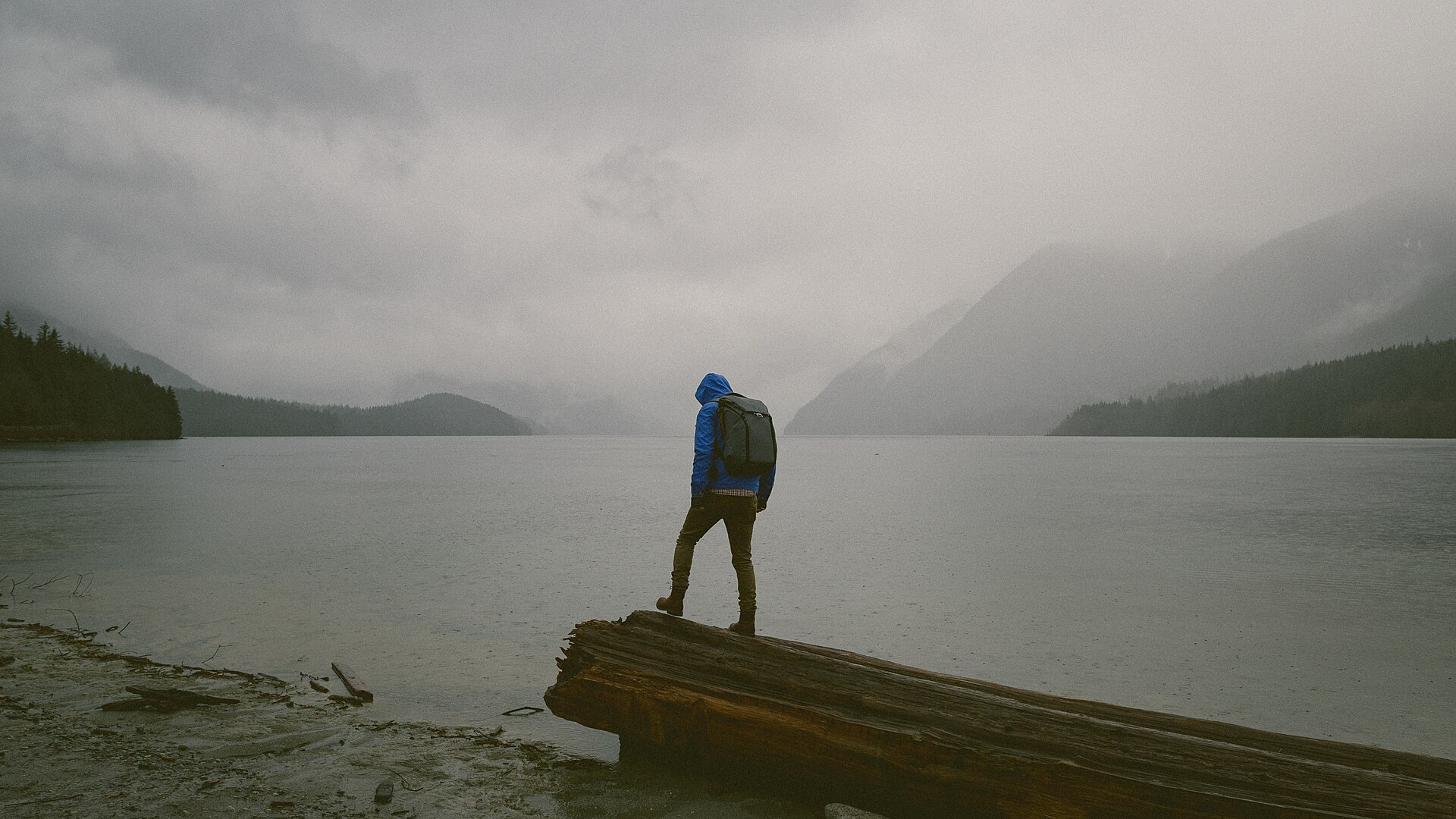 Water beading off a waterproof jacket in the rain
